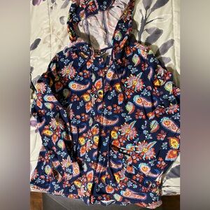 Levi hooded snap button coat denim jacket paisley floral